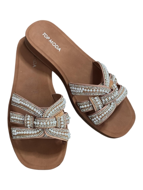 TOP Moda Shoes - Top Moda Women's Brown Beaded Slide Sandals